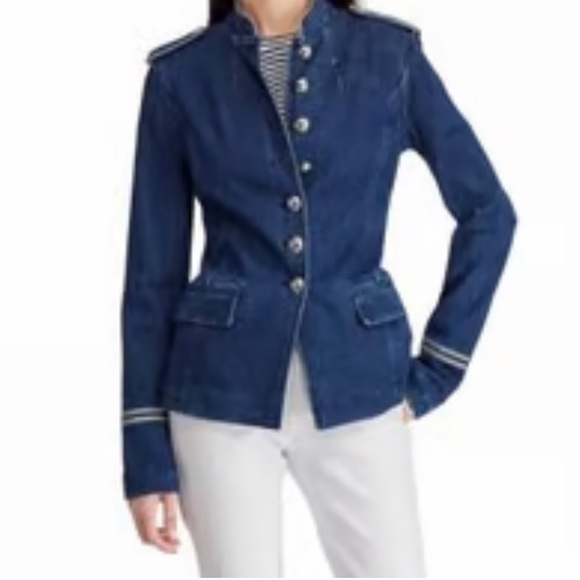 New RALPH LAUREN military style denim jacket blazer sz 10p - Picture 1 of 9